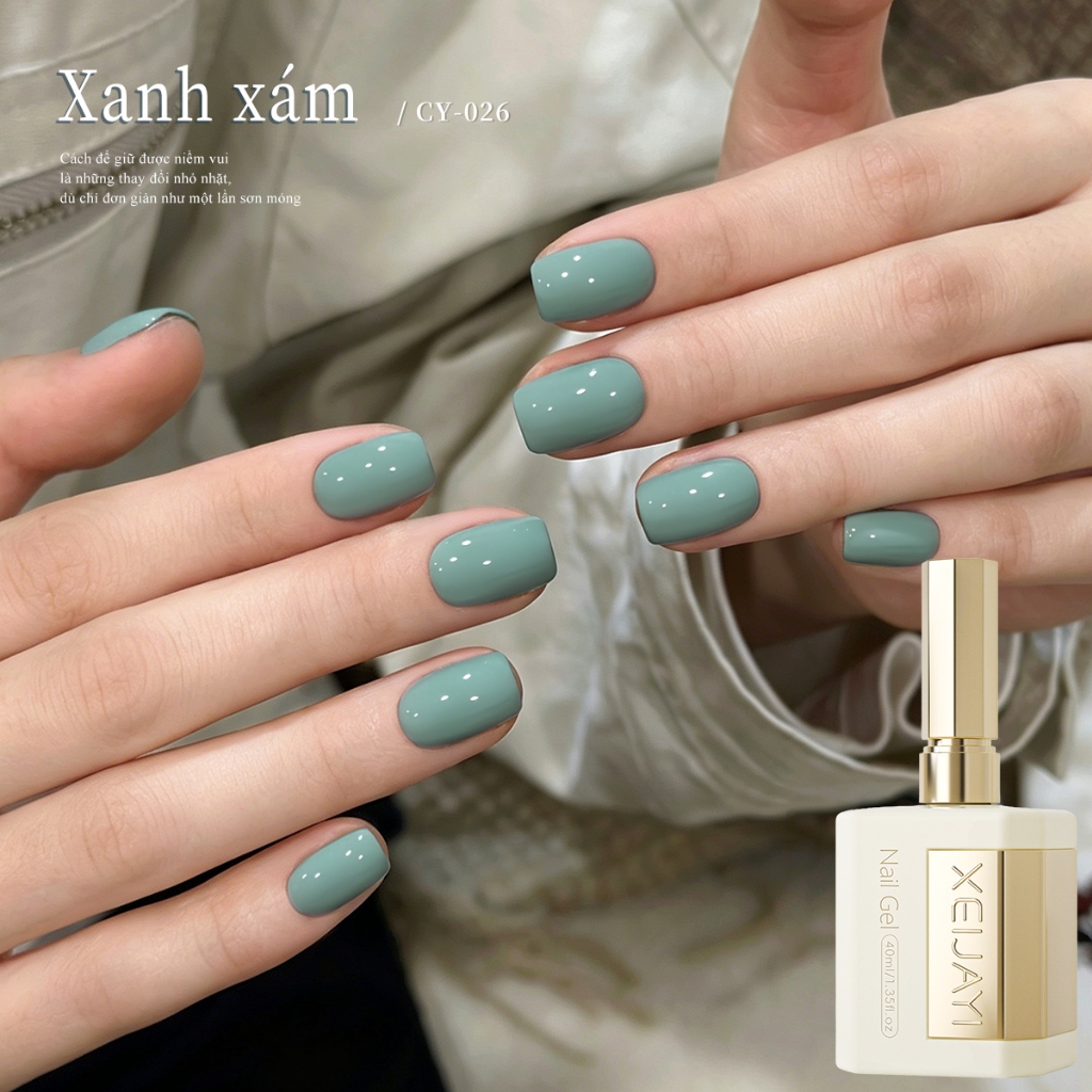 XEIJAYI 40ml - Sơn gel móng tay màu xanh lục lam, độ bão hòa thấp, thích hợp sử dụng tại salon.