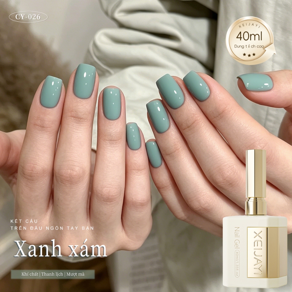 XEIJAYI 40ml - Sơn gel móng tay màu xanh lục lam, độ bão hòa thấp, thích hợp sử dụng tại salon.
