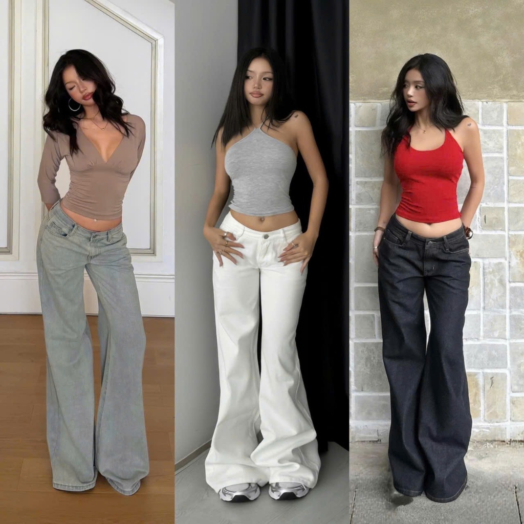 THE QUẠO - Quần Jean Nữ Lưng Cực Thấp Ống Suông Loe Có Size Nhỏ N2701_730 | BigBuy360 - bigbuy360.vn