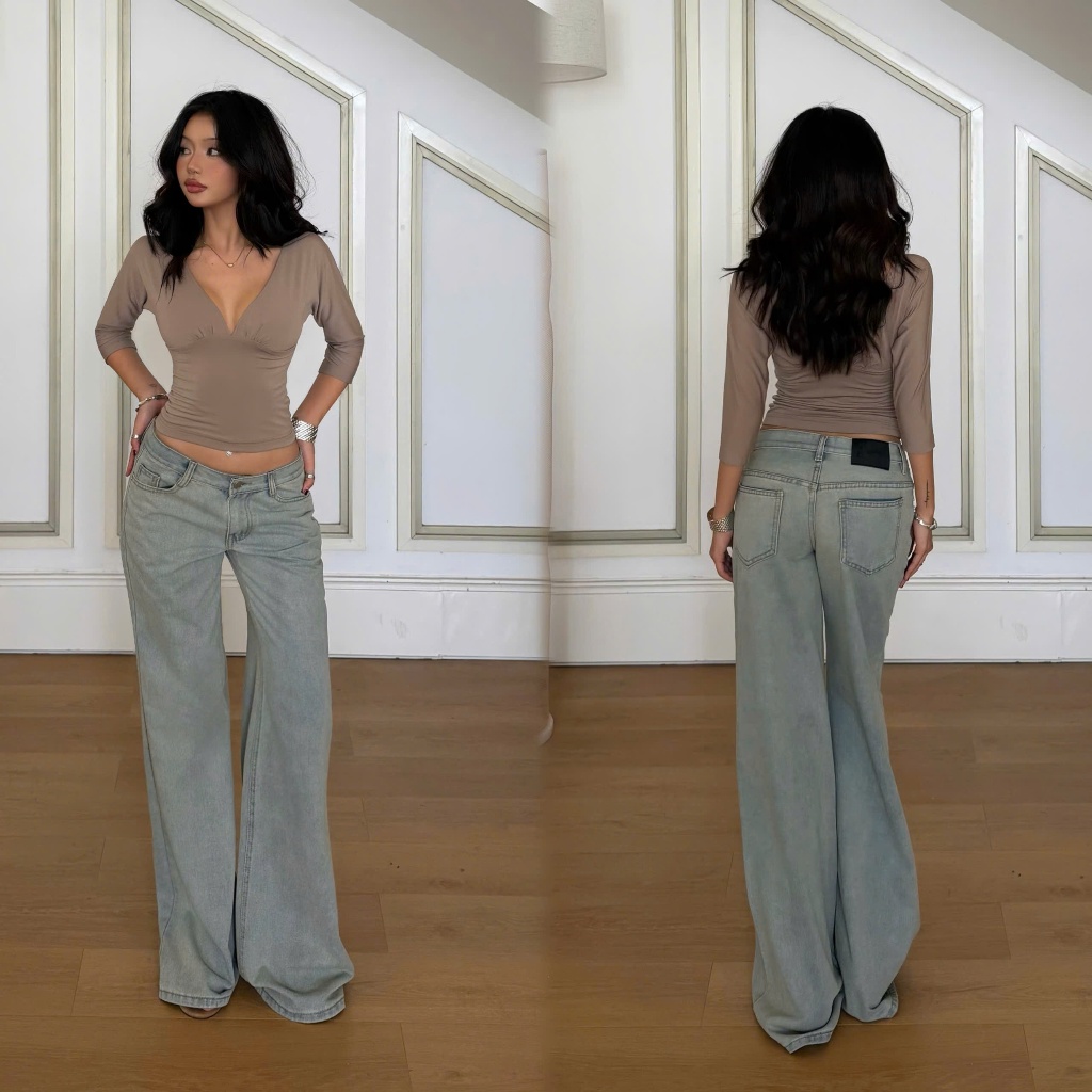 THE QUẠO - Quần Jean Nữ Lưng Cực Thấp Ống Suông Loe Có Size Nhỏ N2701_730 | BigBuy360 - bigbuy360.vn