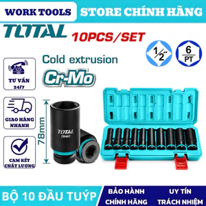 Bộ đầu tuýp 1/2” TOTAL cao cấp chất liệu thép Cr-Mo DNTT