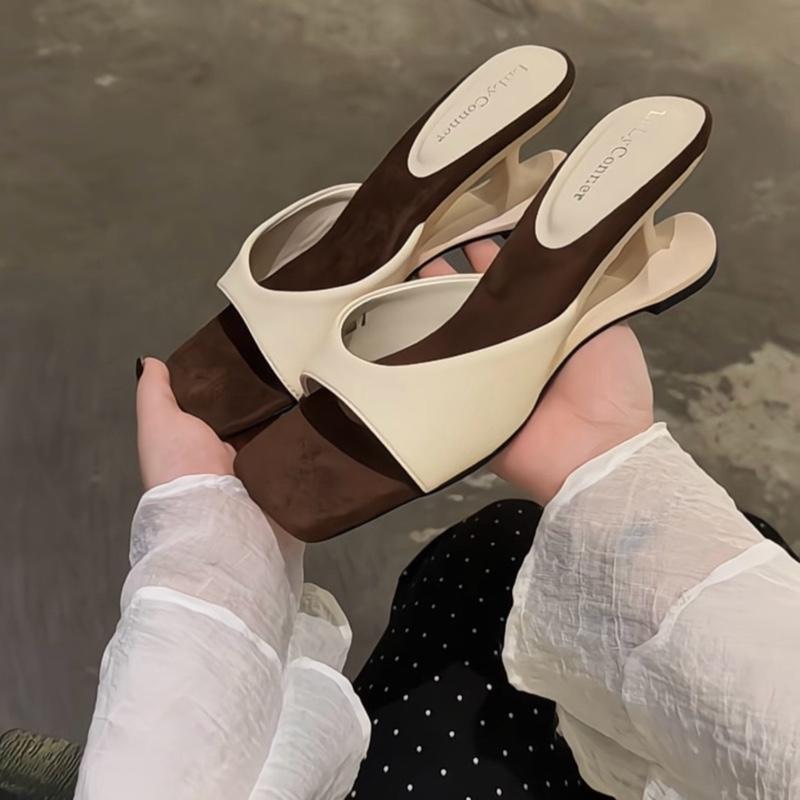 (Xuồng 7cm Mới)- Dép Cao Gót 7cm Form Mũi Vuông Sang Chảnh Thiết Kế Kiểu Quai Bản Cong May Chắc Chắn Ôm Chân DH-00075
