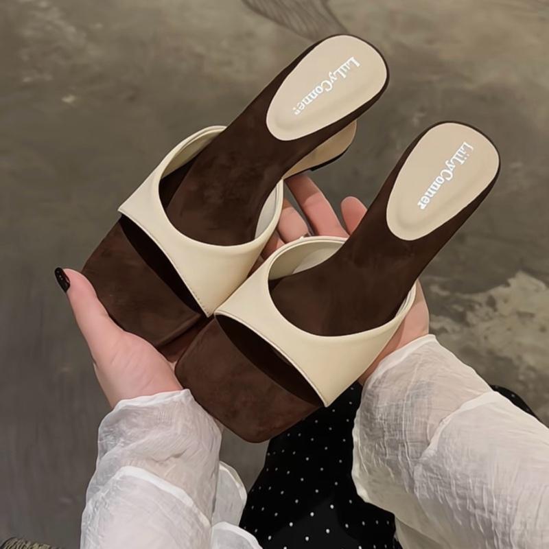 (Xuồng 7cm Mới)- Dép Cao Gót 7cm Form Mũi Vuông Sang Chảnh Thiết Kế Kiểu Quai Bản Cong May Chắc Chắn Ôm Chân DH-00075