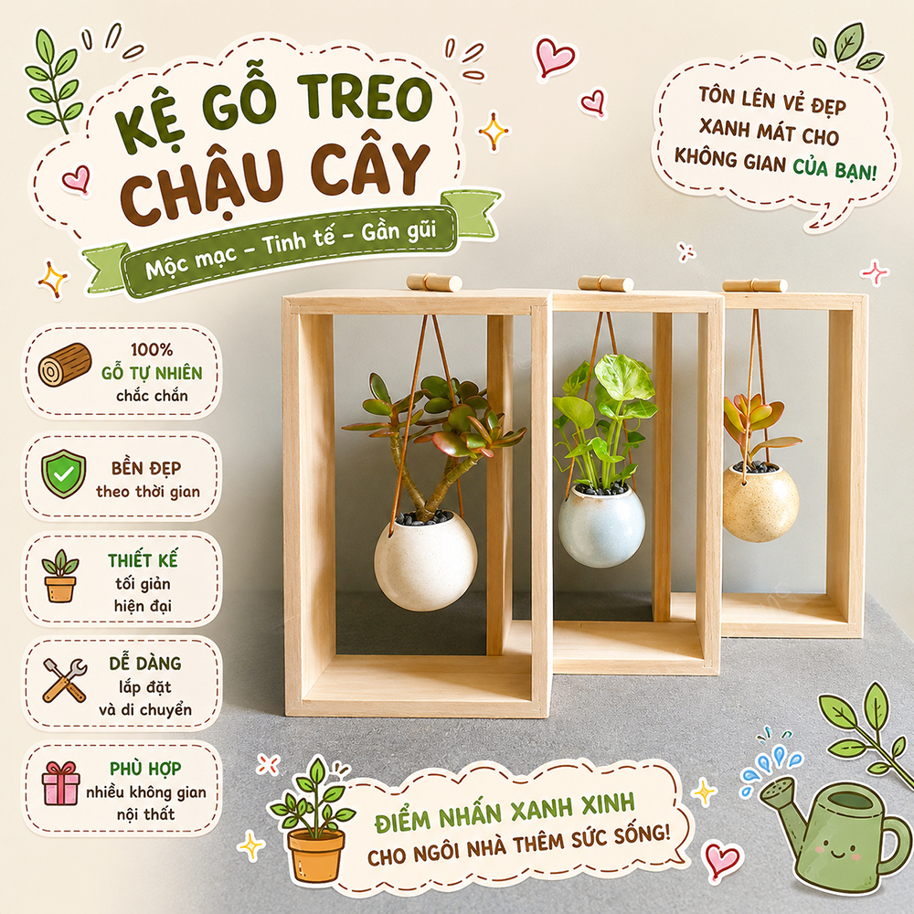Kệ treo decor cây cảnh mini, kệ sen đá, xương rồng, tiểu cảnh treo tường, để bàn