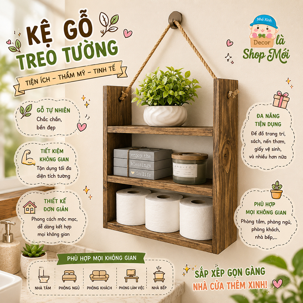 Kệ treo phòng tắm, nhà vệ sinh, kệ treo, gắn tường homestay, quán cafe