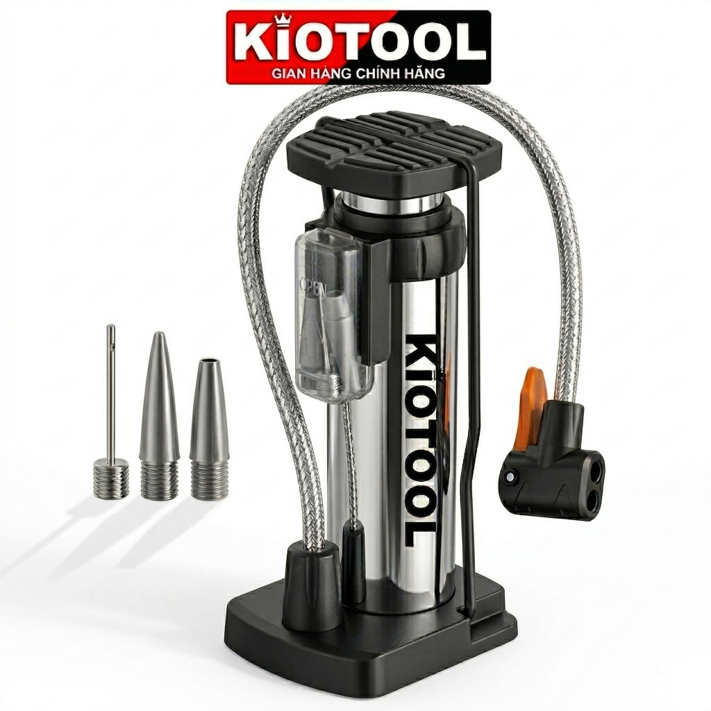 Bơm xe máy xe đạp nhỏ gọn Kiotool đầu van đa năng
