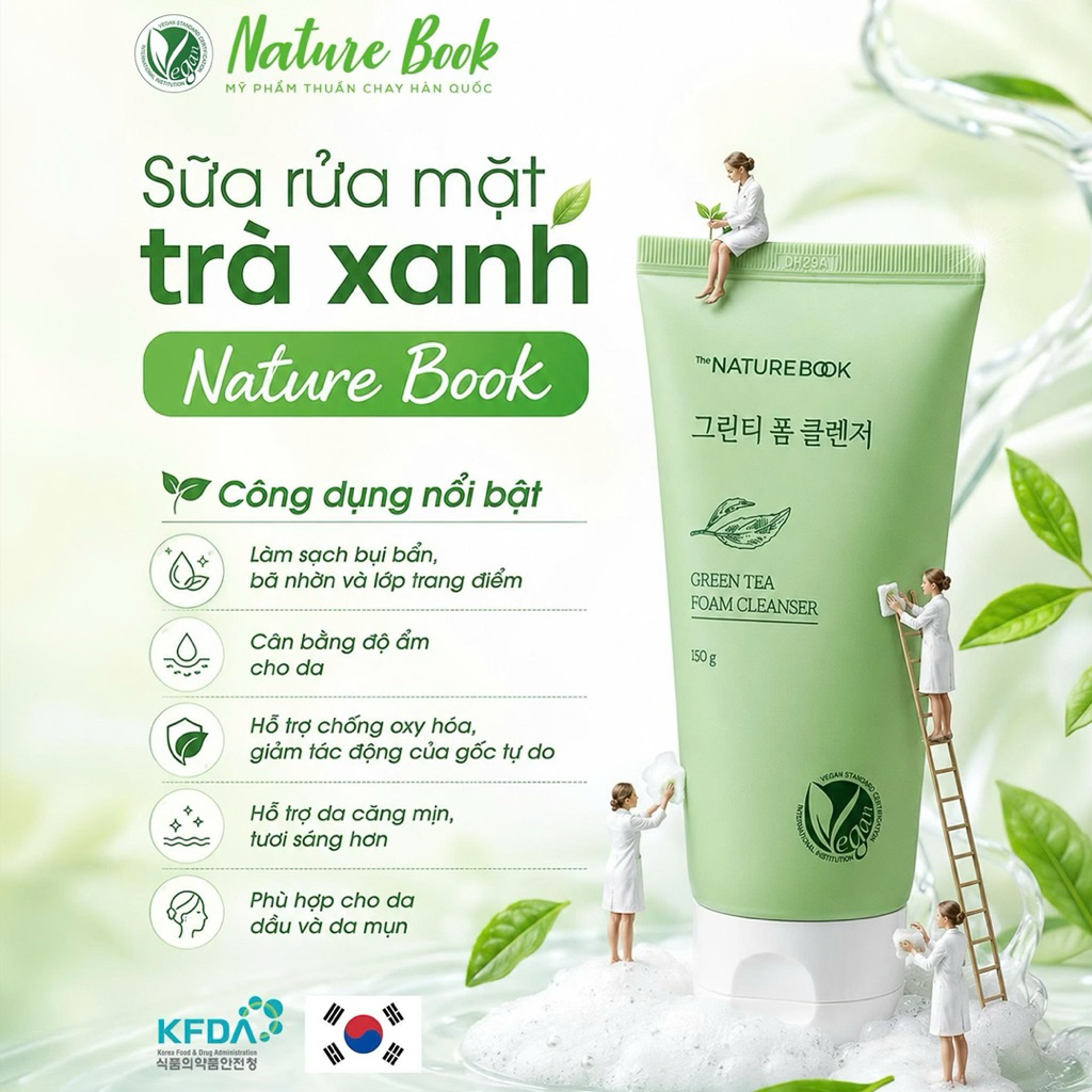 SỮA RỬA MẶT TRÀ XANH The Nature Book Green Tea Foam Cleanser giúp làm sạch da dưỡng ẩm skincare nam nữ 150ml