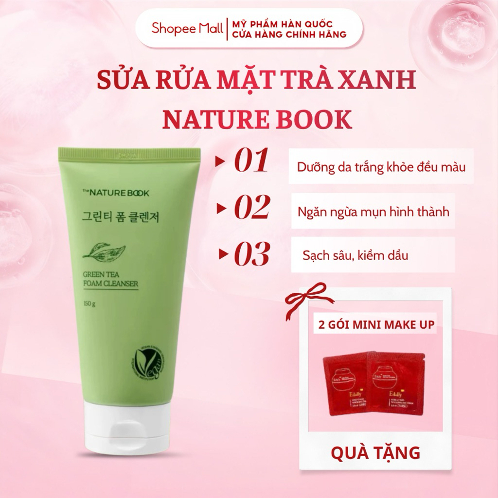 SỮA RỬA MẶT TRÀ XANH The Nature Book Green Tea Foam Cleanser giúp làm sạch da dưỡng ẩm skincare nam nữ 150ml