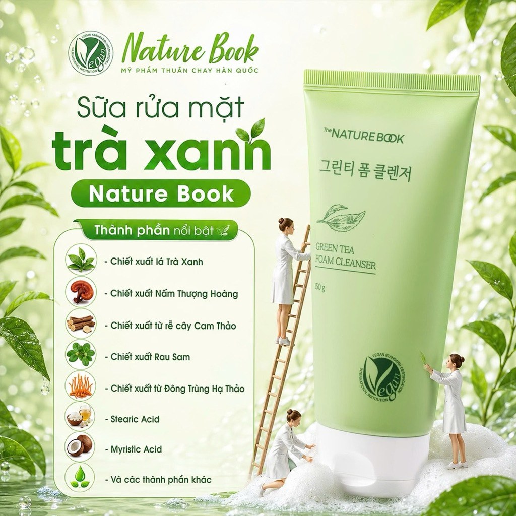 SỮA RỬA MẶT TRÀ XANH The Nature Book Green Tea Foam Cleanser giúp làm sạch da dưỡng ẩm skincare nam nữ 150ml