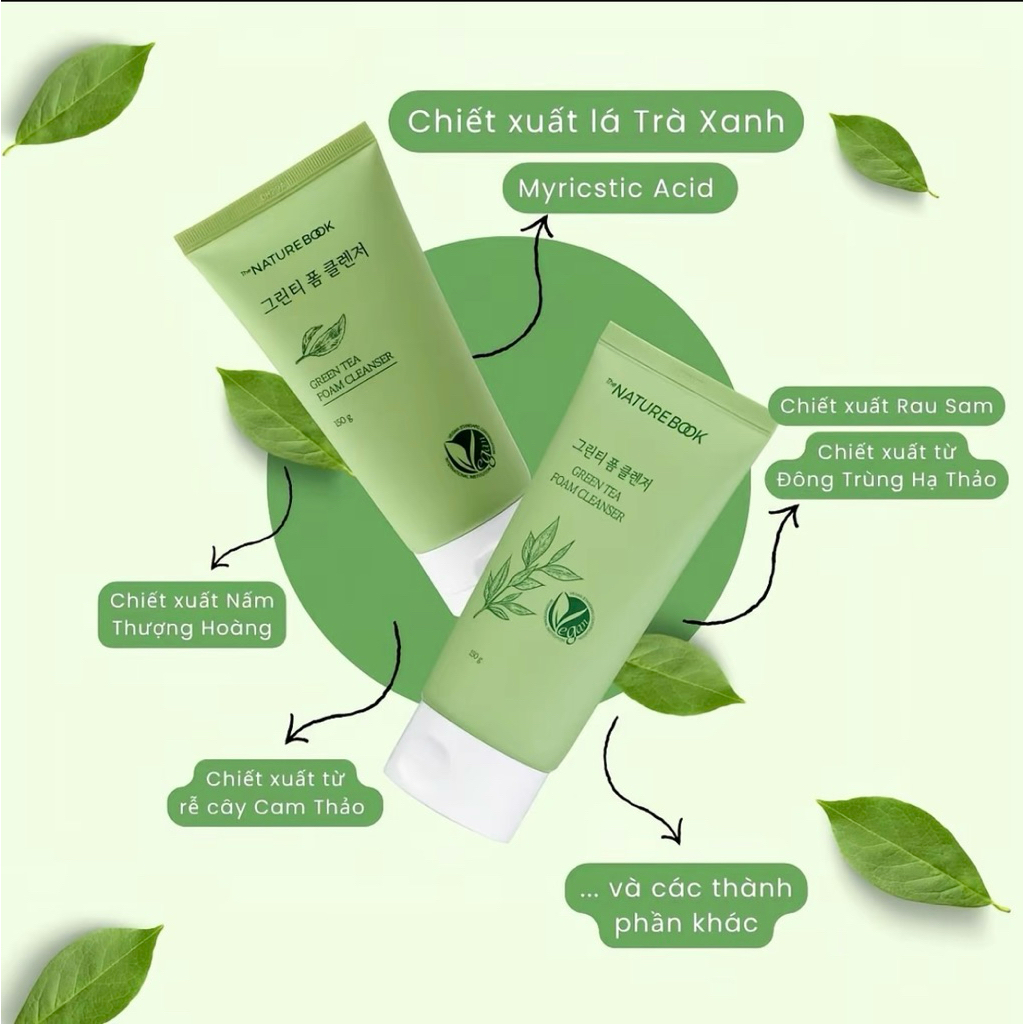 SỮA RỬA MẶT TRÀ XANH The Nature Book Green Tea Foam Cleanser giúp làm sạch da dưỡng ẩm skincare nam nữ 150ml