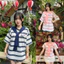 Áo Thun Nữ Kẻ Viền To Quàng Khăn Cổ Đáng Yêu Chất Thun Cotton Mềm Co Dãn