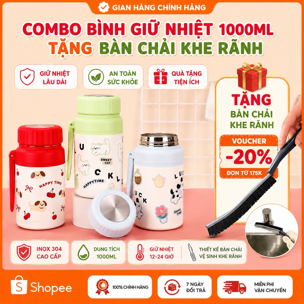 Bình Giữ Nhiệt Gucgres 1000ml - Nắp Vặn Kèm Lõi Lọc Trà - Giữ Nóng, Giữ Lạnh Lâu - Tiện Mang Đi Học, Đi Làm