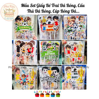 Bịch 10 Set giấy cắm cầu thủ bóng đá, cup bóng đá, bé đá bóng, set cắm bé trai- Phụ Kiện Trang Trí Bánh Sinh Nhật