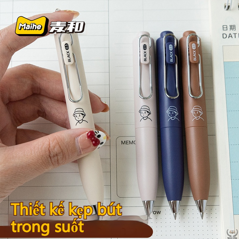 Bút Gel Mini TacoTaco Phong Cách Hàn Quốc – Bút Bi Bấm Bỏ Túi Thân Mập, Mực Đen Ngòi 0.5mm Viết Êm