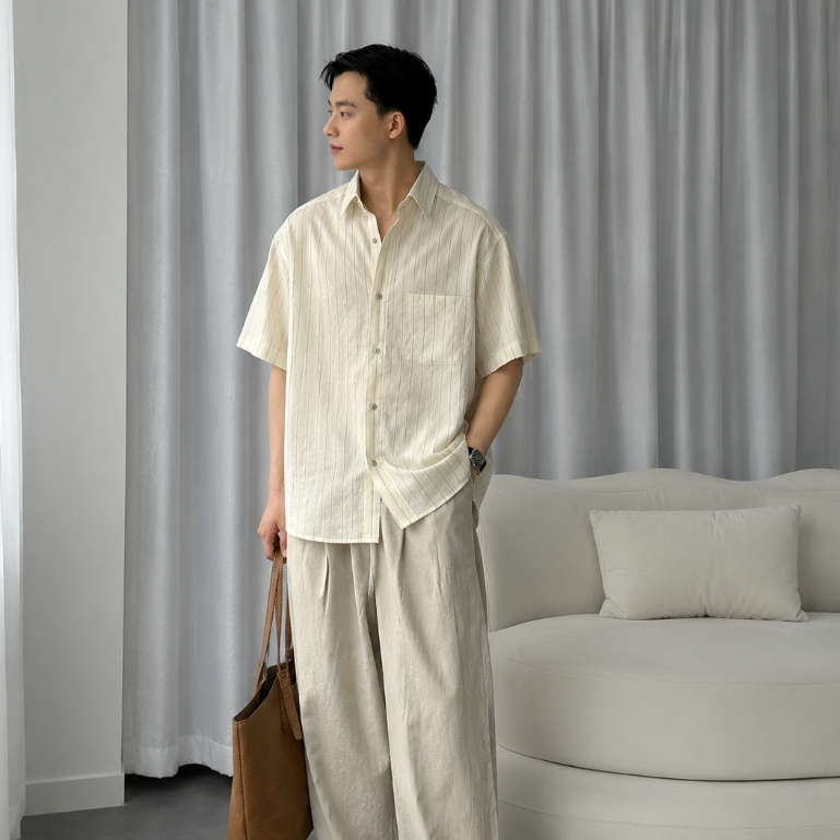 Áo Cộc Tay Đi Biển Mùa Hè Siêu Thoáng Mát Chất Linen, Áo Sơ Mi Nam Trẻ Trung Hiện Đại Halley A61