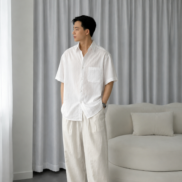 Áo Cộc Tay Đi Biển Mùa Hè Siêu Thoáng Mát Chất Linen, Áo Sơ Mi Nam Trẻ Trung Hiện Đại Halley A61