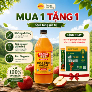 Giấm Táo Hữu Cơ Bragg 473ml/946ml - Giấm Táo Organic Chưa Lọc, Chứa Con Giấm Mẹ
