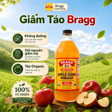 Giấm Táo Hữu Cơ Bragg 946ml Chứa Con Giấm Mẹ Nhập Khẩu Từ Mỹ