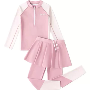 Đồ bơi cho bé gái giữ nhiệt chống nắng size 10-50kg, đồ bơi bé gái chất thun bơi dầy dặn 2 món áo+quần váy
