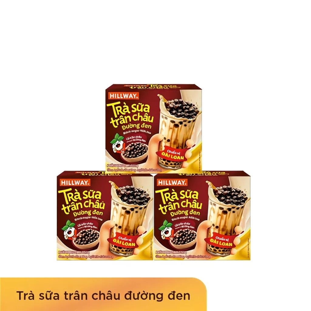 COMBO 2 HỌP TRÀ SỮA TRÂN CHÂU HILLWAY - chuẩn vị Đài Loan pha sẵn. đường đen Hộp 4gói kèm 4gói trân châu. size L