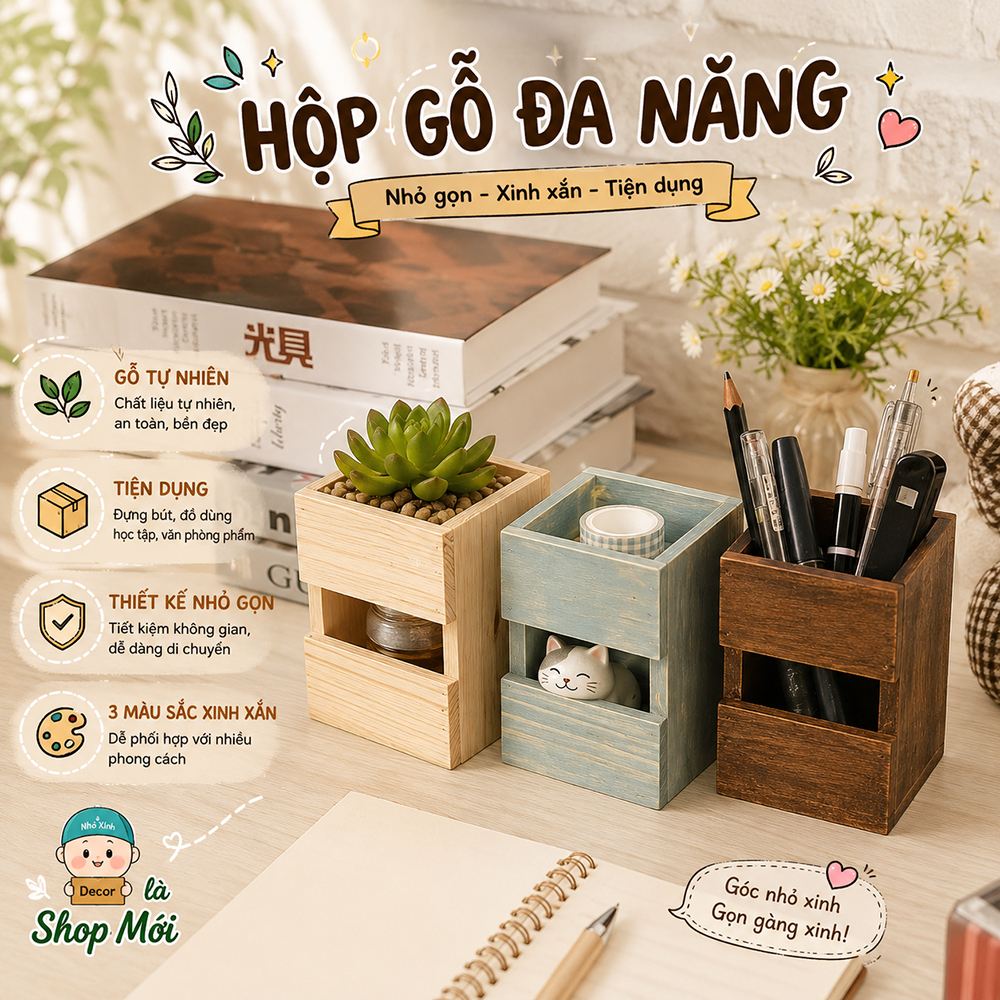 Hộp Đựng Bút Gỗ Tự Nhiên – Thiết Kế Độc Đáo, Tối Giản & Đa Năng