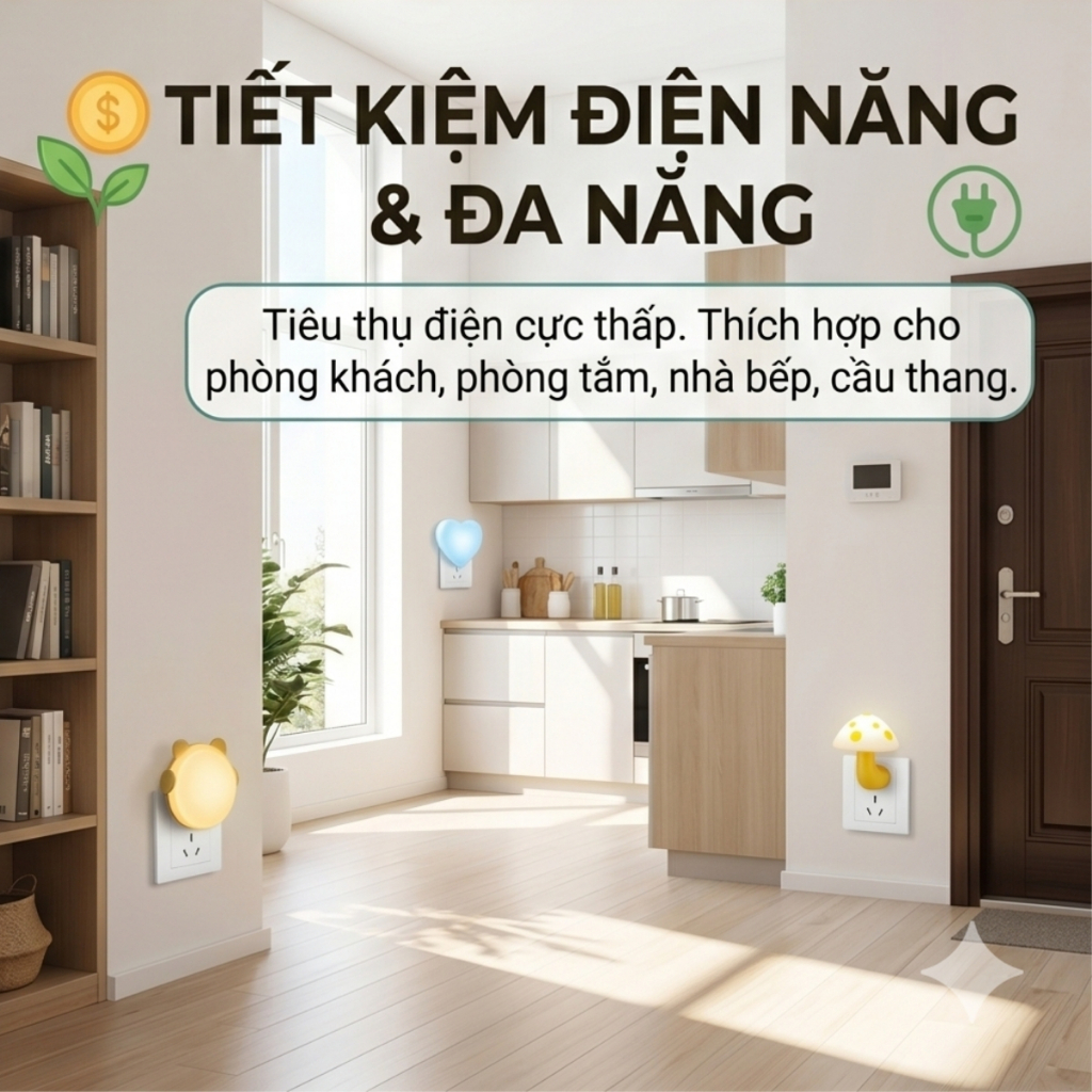 Đèn Ngủ Cảm Ứng Tự Tắt Bật Tiết Kiệm Điện Năng, Ánh Sáng Dịu Nhẹ Phù Hợp Làm Đèn Ngủ Ban Đêm