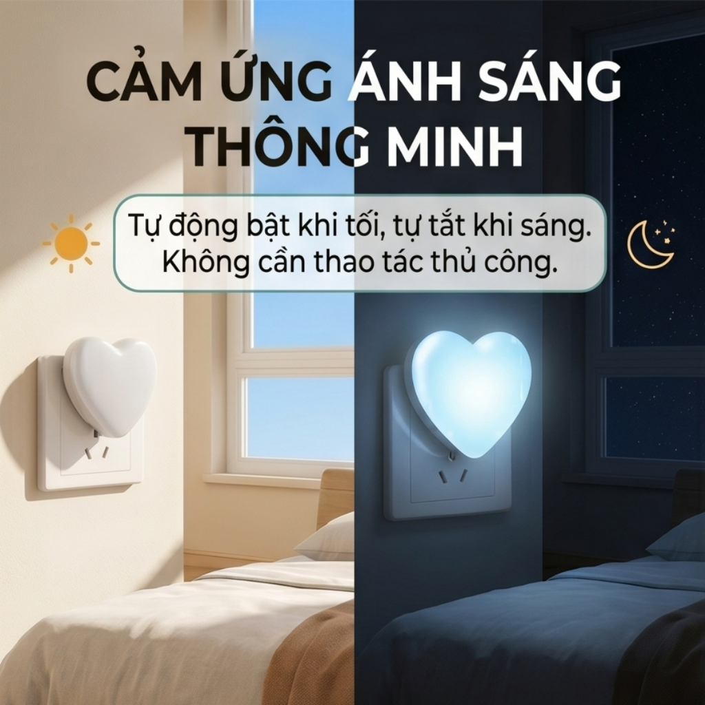 Đèn Ngủ Cảm Ứng Tự Tắt Bật Tiết Kiệm Điện Năng, Ánh Sáng Dịu Nhẹ Phù Hợp Làm Đèn Ngủ Ban Đêm