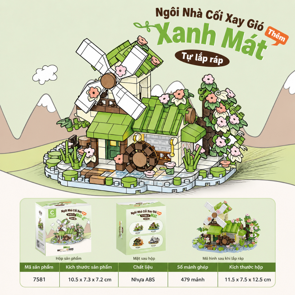Bộ Lắp Ghép Mô Hình Ngôi Nhà Mini 4 Mùa – Nhà Gỗ, Nhà Cối Xay Gió, Nhà Mùa Đông Trang Trí Để Bàn