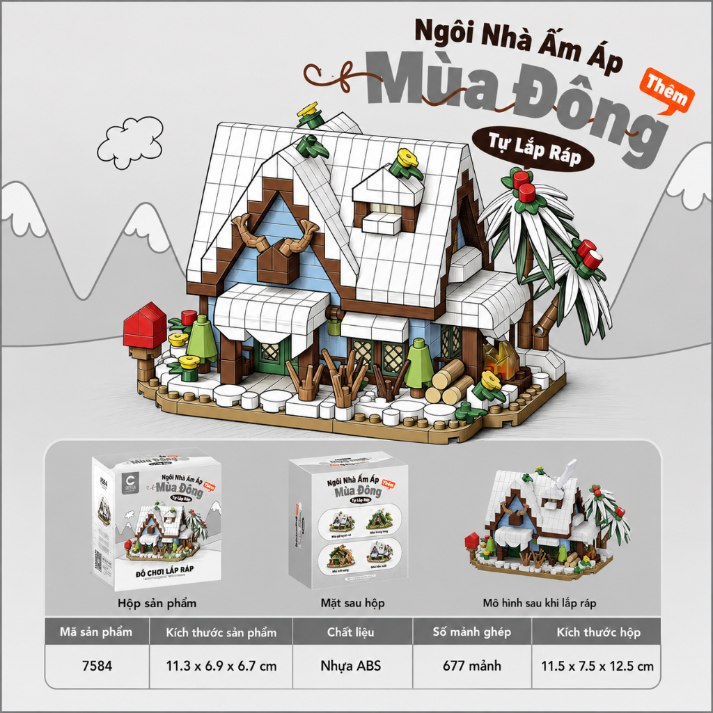 Bộ Lắp Ghép Mô Hình Ngôi Nhà Mini 4 Mùa – Nhà Gỗ, Nhà Cối Xay Gió, Nhà Mùa Đông Trang Trí Để Bàn