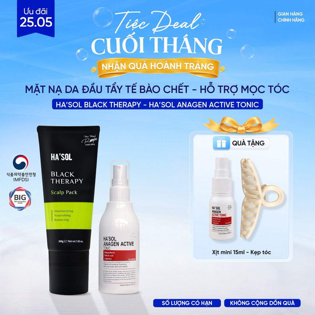 Combo Chăm Sóc Da Đầu Mặt Nạ Da Đầu Ha'sol Black Therapy Scalp Pack ...