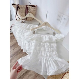 Áo kiểu thoboi phom tễ vai kiểu dáng chiết eo thêu nơ xinh xắn