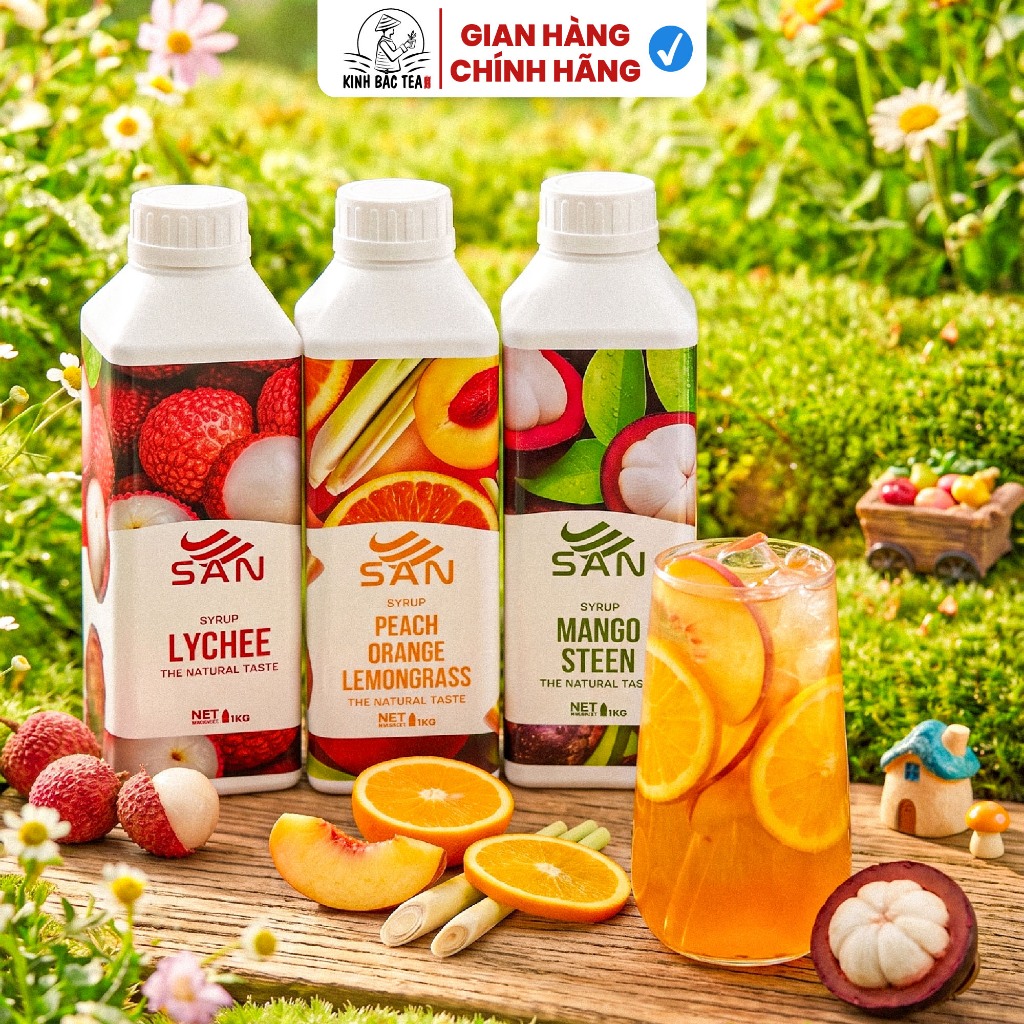 Syrup/siro trái cây SAN chai lớn 1Kg, có mẫu thử 100ml, tặng công thức pha chế, hương thơm nổi bật