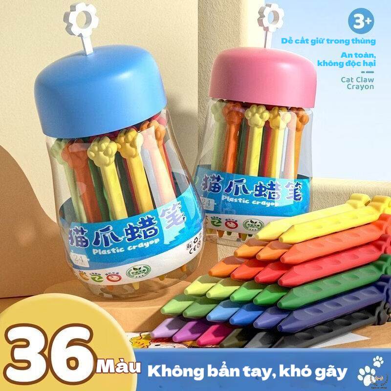 Bộ Sáp Màu Cho Bé Hình Móng Cào Mèo Dễ Thương – Chất Liệu An Toàn, Không Bết Tay, 12/24/36/48 Màu Sắc Sống Động