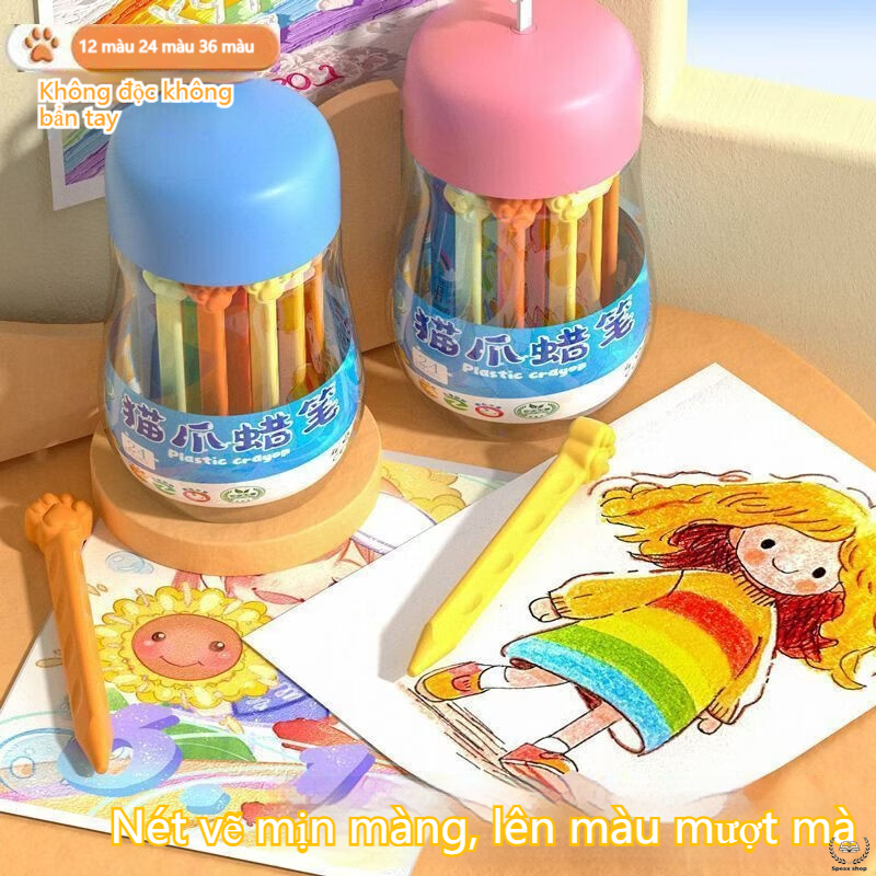 Bộ Sáp Màu Cho Bé Hình Móng Cào Mèo Dễ Thương – Chất Liệu An Toàn, Không Bết Tay, 12/24/36/48 Màu Sắc Sống Động