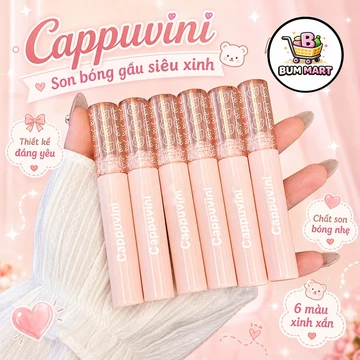Son Bóng Có Màu Cappuvini Gấu Hồng Dưỡng Ẩm Môi Mềm Mịn, Son Môi Hiệu Ứng Bóng Nhẹ 6 Màu Tươi Tắn
