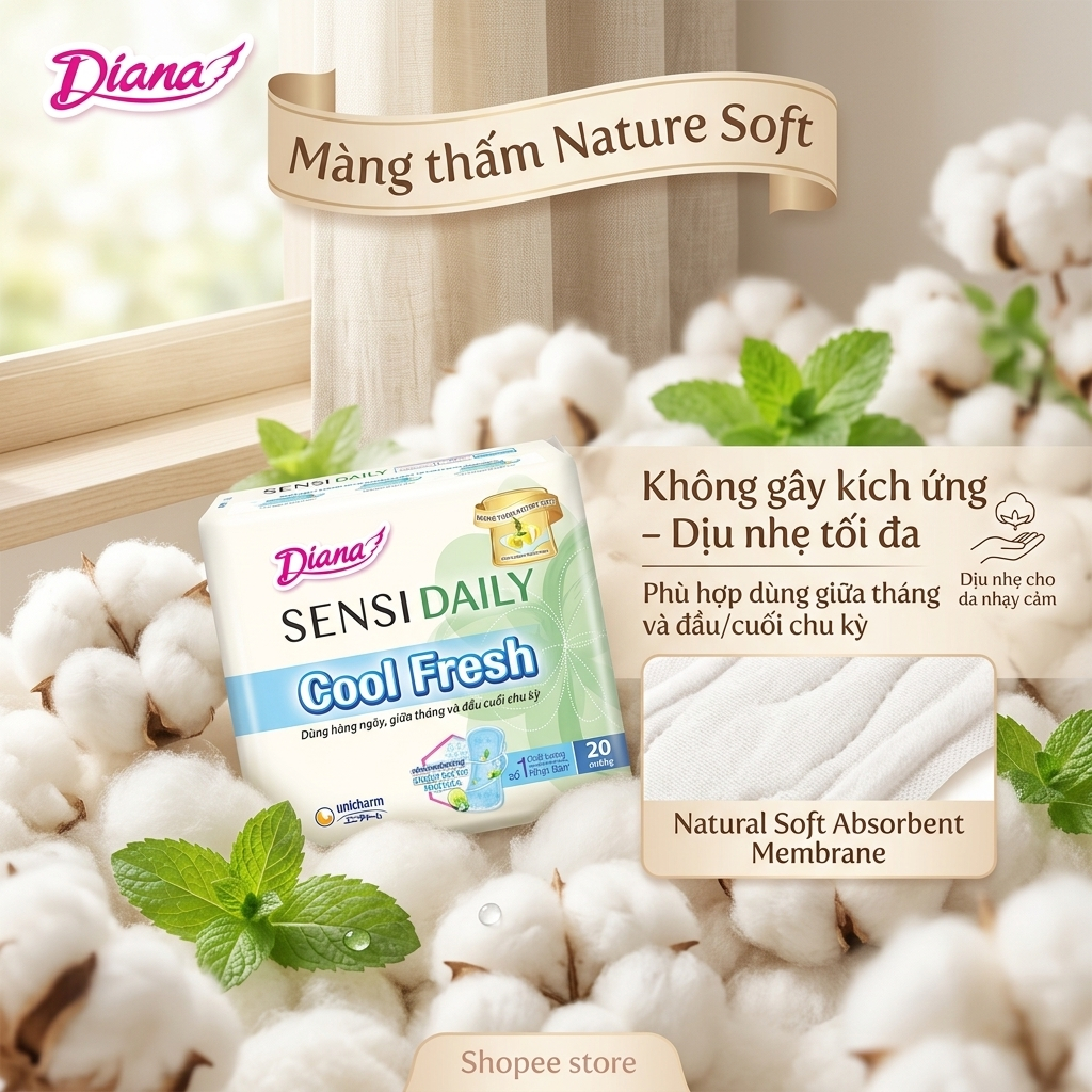 🌟 BVS HÀNG NGÀY DIANA SENSI COOL FRESH (20 MIẾNG) – KHÔ THOÁNG, MÁT LẠNH BẤT TẬN