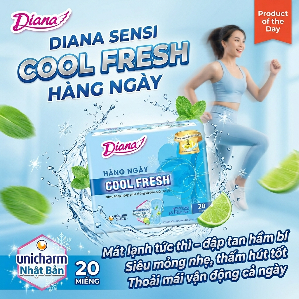 🌟 BVS HÀNG NGÀY DIANA SENSI COOL FRESH (20 MIẾNG) – KHÔ THOÁNG, MÁT LẠNH BẤT TẬN