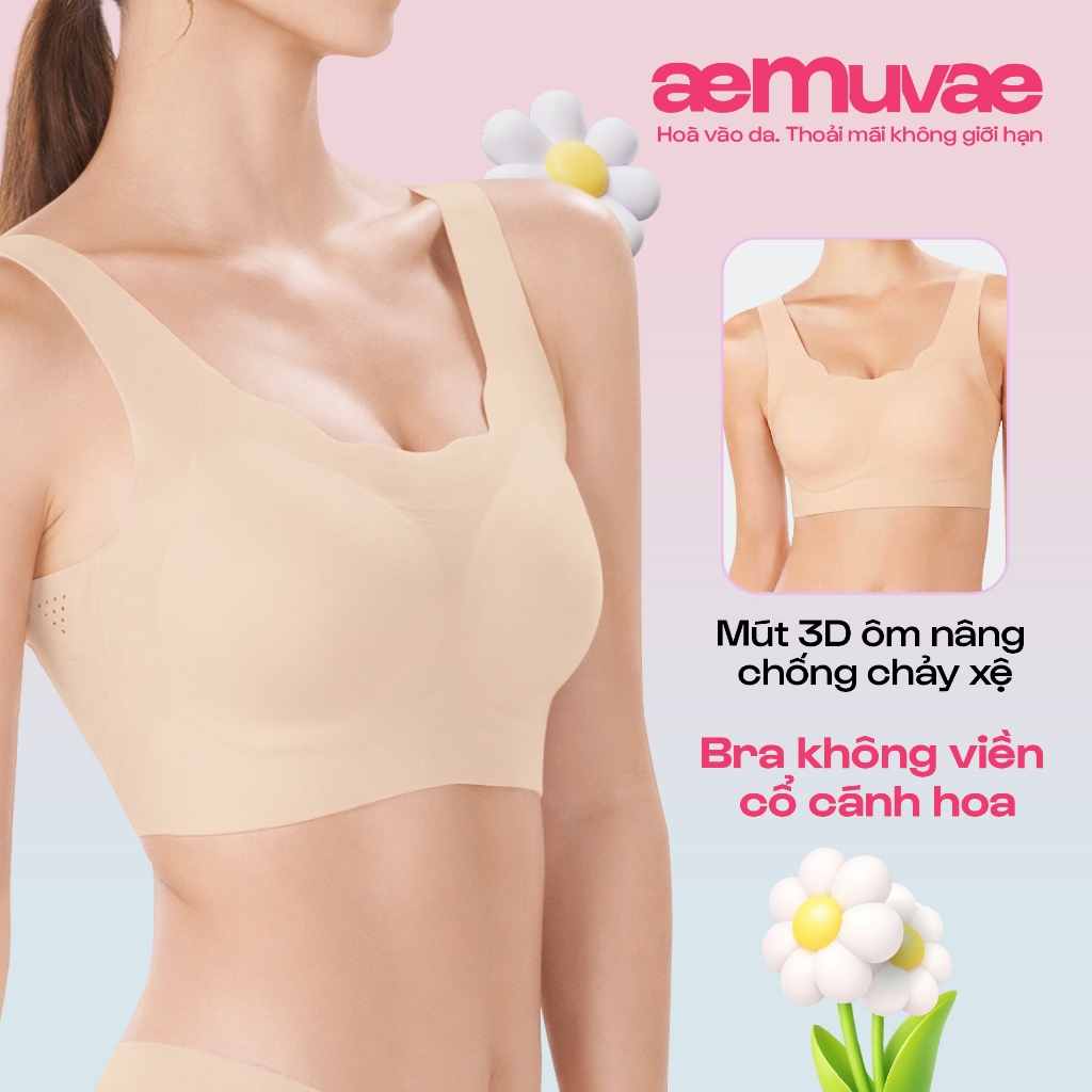 Áo Bra Không Gọng Không Viền Cánh Hoa 3D, vải cao cấp mịn mát, hoà vào da - Muvae (aeMuvae)