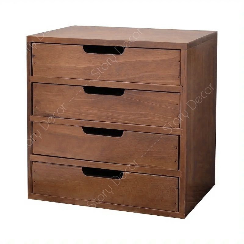 Hộp tủ mini để đồ trang điểm đa năng, hộp tủ màu nâu cổ điển để bàn có ngăn kéo, Hộp tủ để phụ kiện trên bàn làm việc