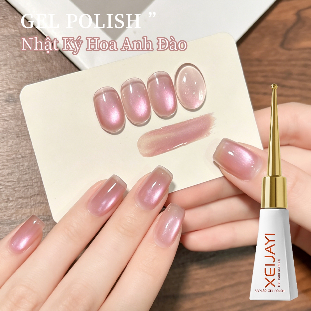 XEIJAYI 10ml -Sơn gel móng tay mắt mèo màu hồng hoa anh đào siêu bóng, độ bóng lâu trôi, hoàn hảo cho việc tự làm.