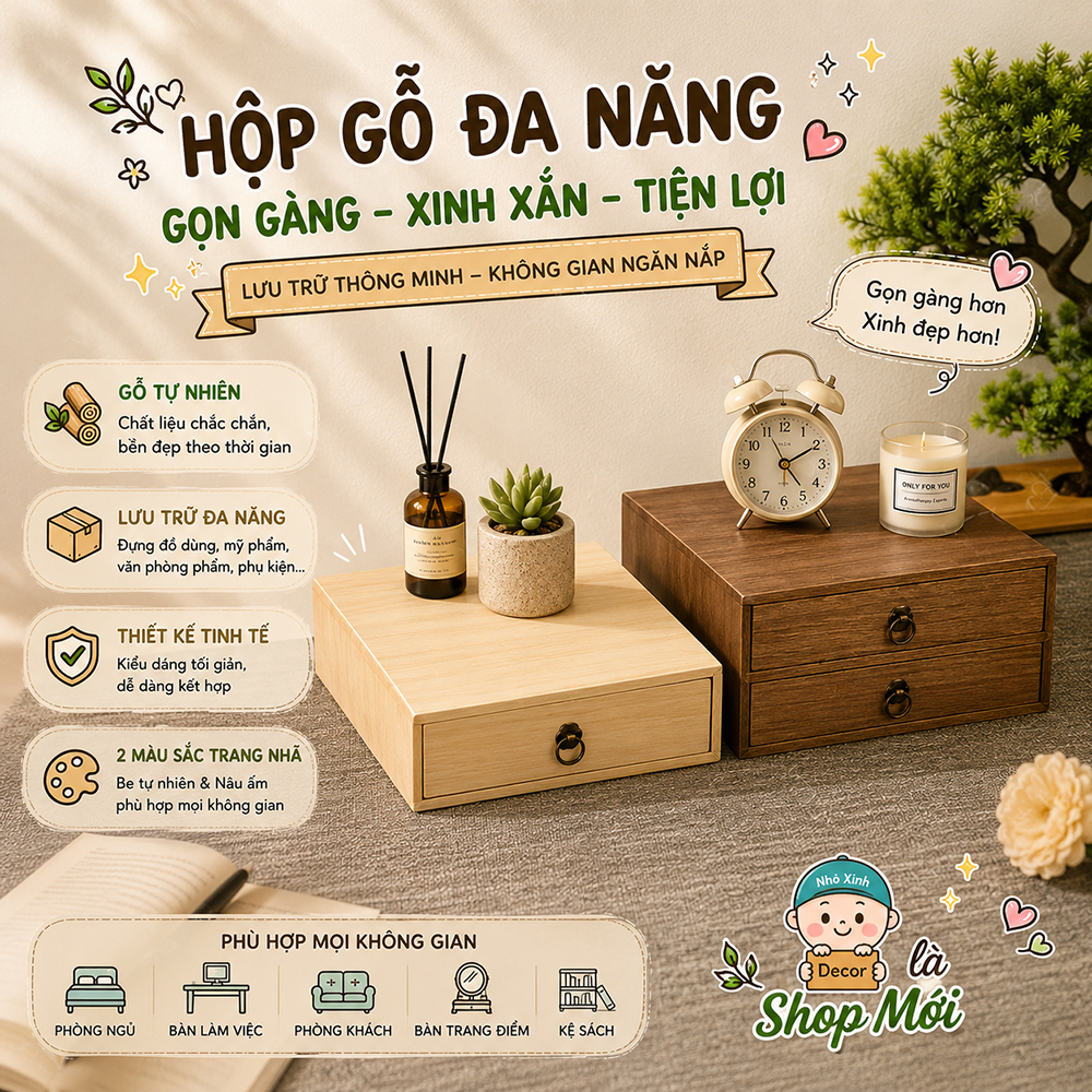Hộp Gỗ Đựng Trà Cao Cấp, Hộp Gỗ Bảo Quản Bánh Trà Truyền Thống, đựng phụ kiện mini