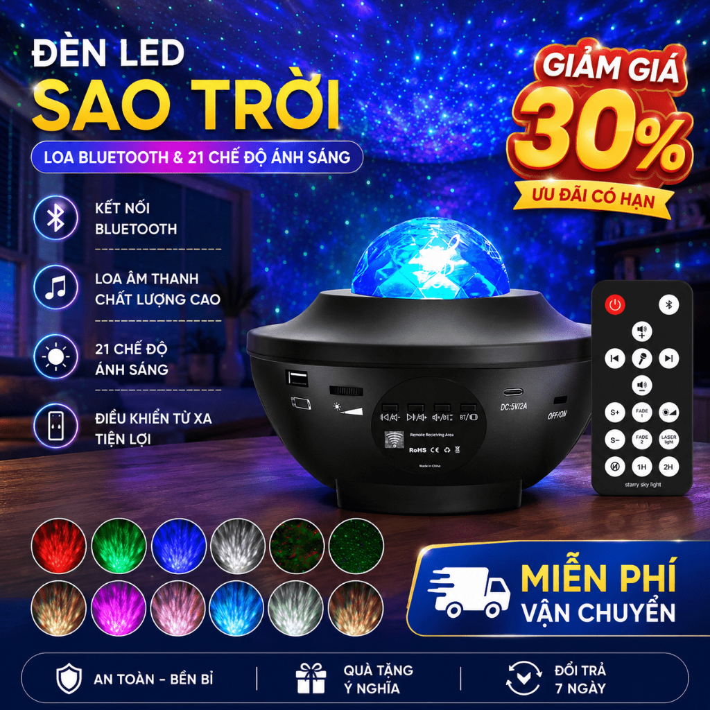Đèn Ngủ Hoàng Hôn Decor | Loa Bluetooth, Điều Khiển Từ Xa, 21 Mode | Đèn LED Trang Trí Phòng Ngủ, Học Để Bàn