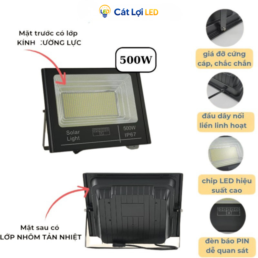 Đèn Pha Năng Lượng Mặt Trời 500W, Pin 25.000mAh, Chống Nước IP68, Phủ Sáng 150m2 - CTMLights