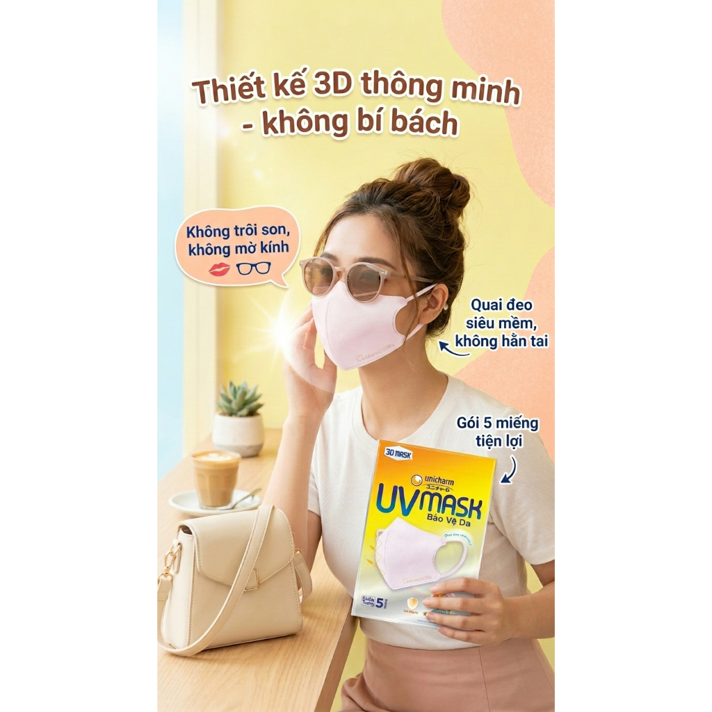 🌟 KHẨU TRANG UNICHARM UV MASK 3D (HỘP/GÓI 5 MIẾNG) – BẢO VỆ DA TOÀN DIỆN 🌟