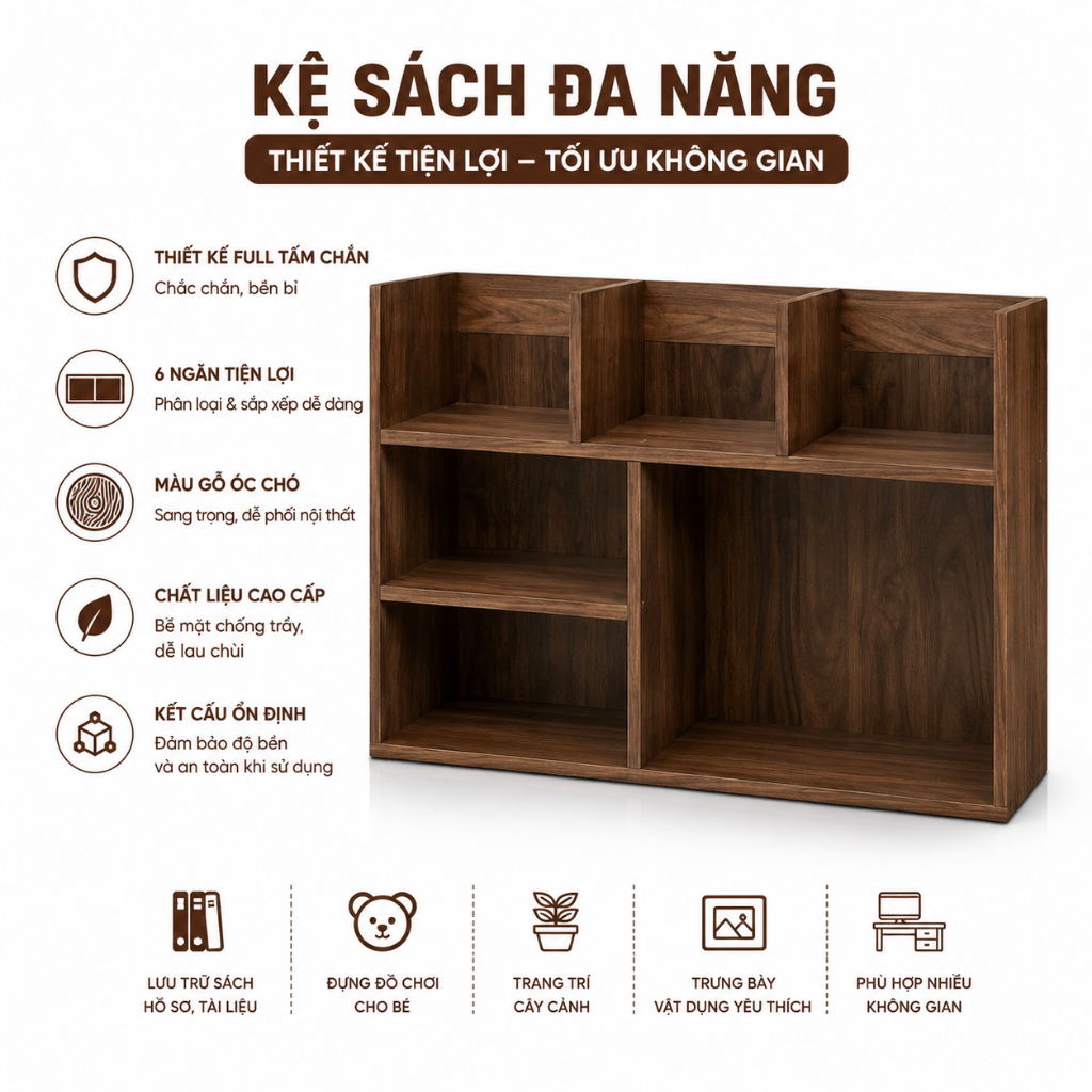 [MỚI] Kệ Sách Gỗ 3 Ngăn, Kệ Hồ Sơ, Để Bàn Học Tập, Giá Để Tài Liệu, Decor Phòng Học, Chống Ẩm Mốc
