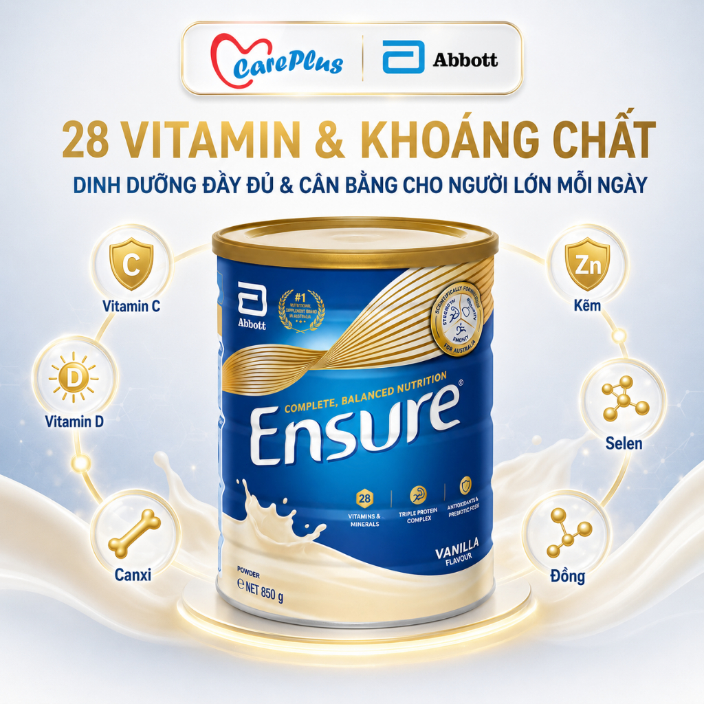 【Combo 2 Lon】 Sữa Bột Ensure Úc Abbott 850g Vị Vani 28 Vitamin Khoáng Chất Nhập Khẩu Úc