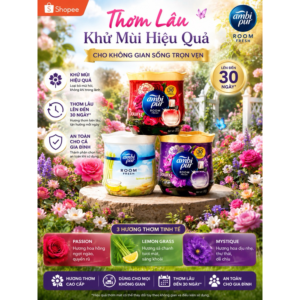 Sáp Thơm khử mùi Ambi Pur Combo 3 cục x180G - Sáp thơm cho phòng khách , phòng ngủ , nhà tắm, nhà bếp