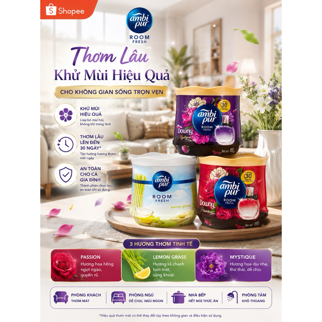 Sáp Thơm khử mùi Ambi Pur Combo 3 cục x180G - Sáp thơm cho phòng khách , phòng ngủ , nhà tắm, nhà bếp