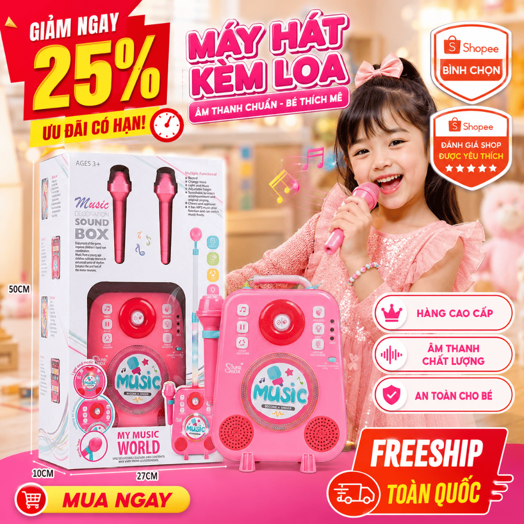 Máy Phát Nhạc Karaoke Đồ Chơi Cho Bé, Hỗ Trợ Ghi Âm, Đổi Giọng, Kết Nối Nhạc Ngoài