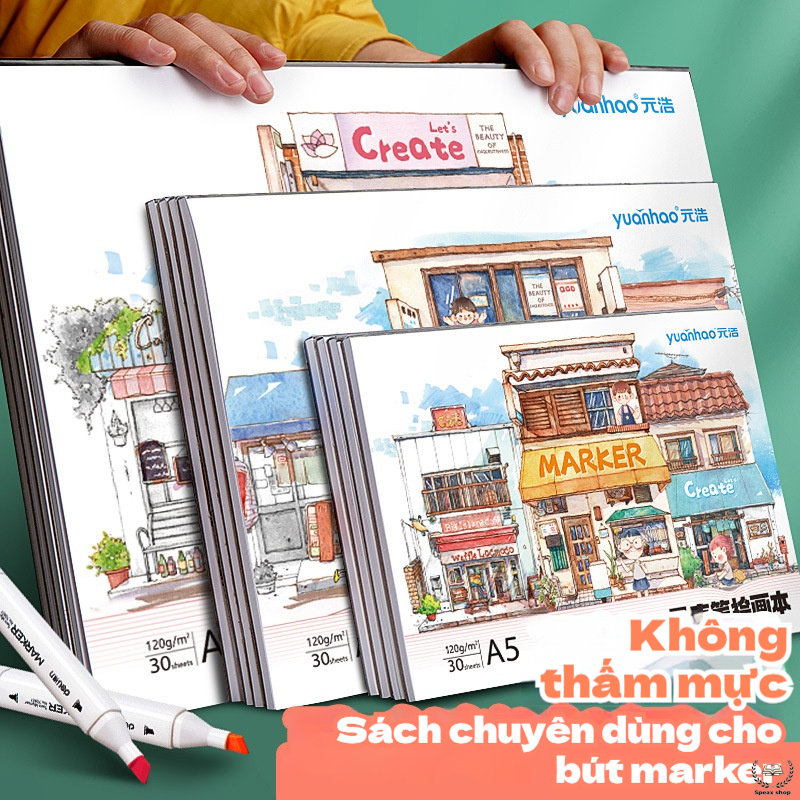 Sổ Vẽ Acrylic Marker Gáy Keo A4/B5/A5 – Giấy Vẽ 120gsm 30 Tờ, Phủ 2 Lớp Chống Thấm Mực, Chuyên Dùng Cho Bút Marker Acryl